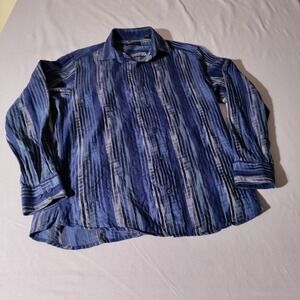 Jhane Barnes Shirt Sz L Blue Striped Lightweight Silk Cotton Blend Button Up